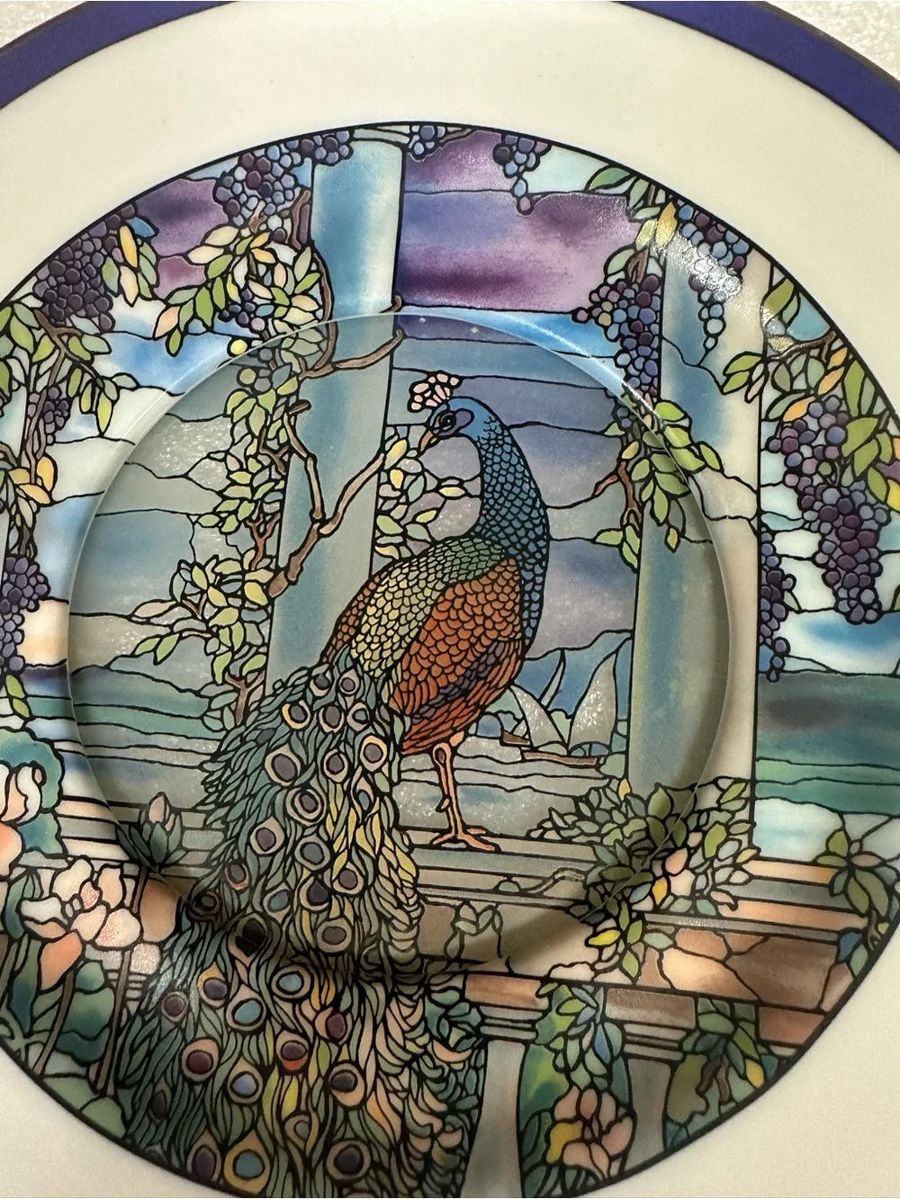 Vintage Decorative Peacock Motif Porcelain Plate - Golden rim.